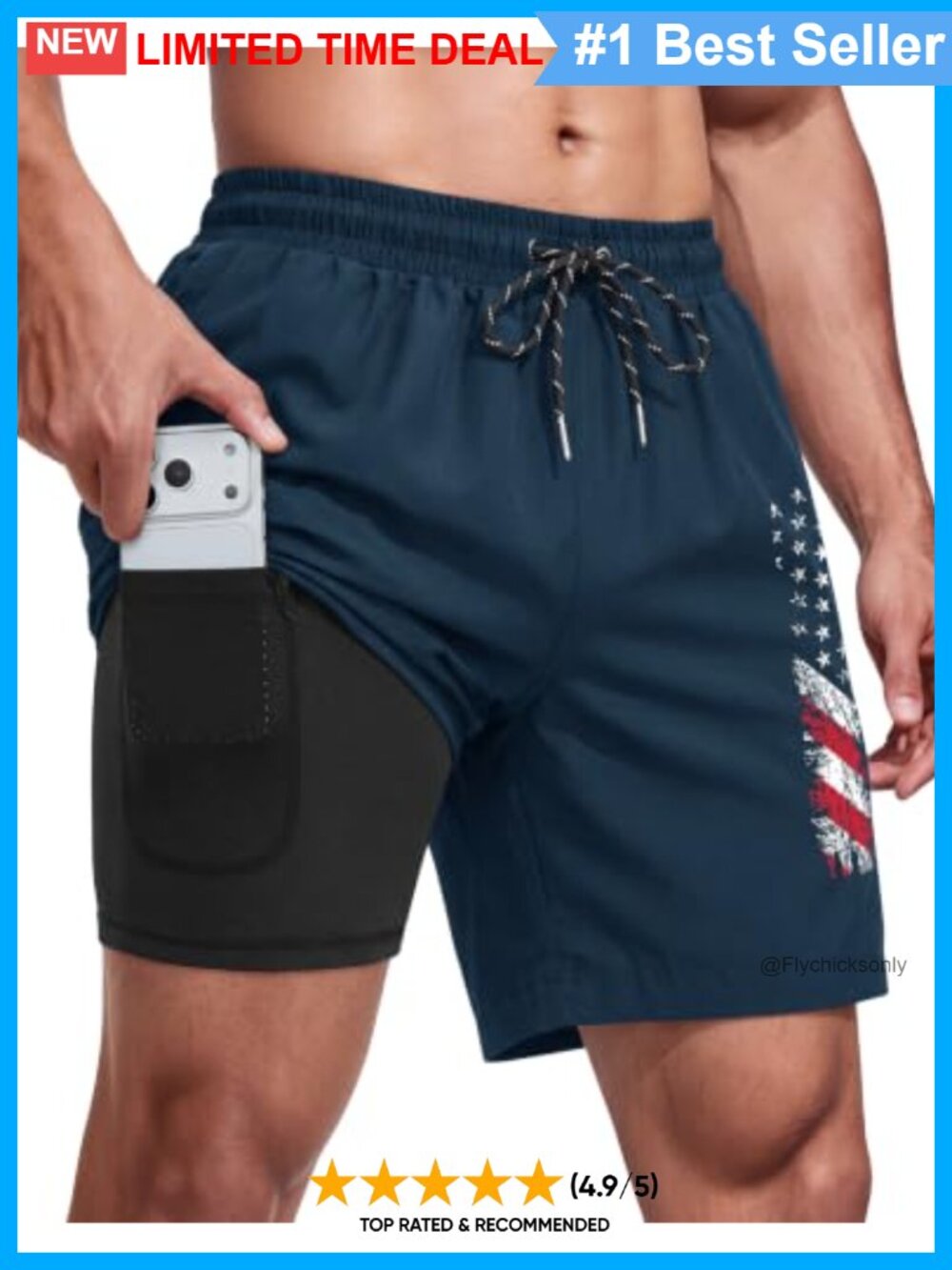 Mens 7 Inch Swim Trunks Compression Liner Quick Dry Bathing Suit